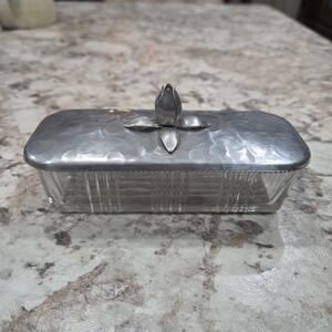 Vintage Rodney Kent Butter Dish With Aluminum Tulip Top Cottagecore
